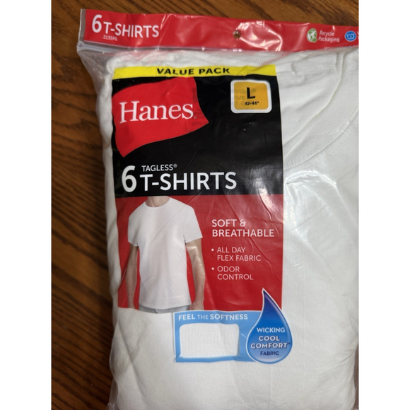 Hanes Men's Crewneck T-Shirt Tee Tagless 6-Pack Size Large New - Picture 7 of 7